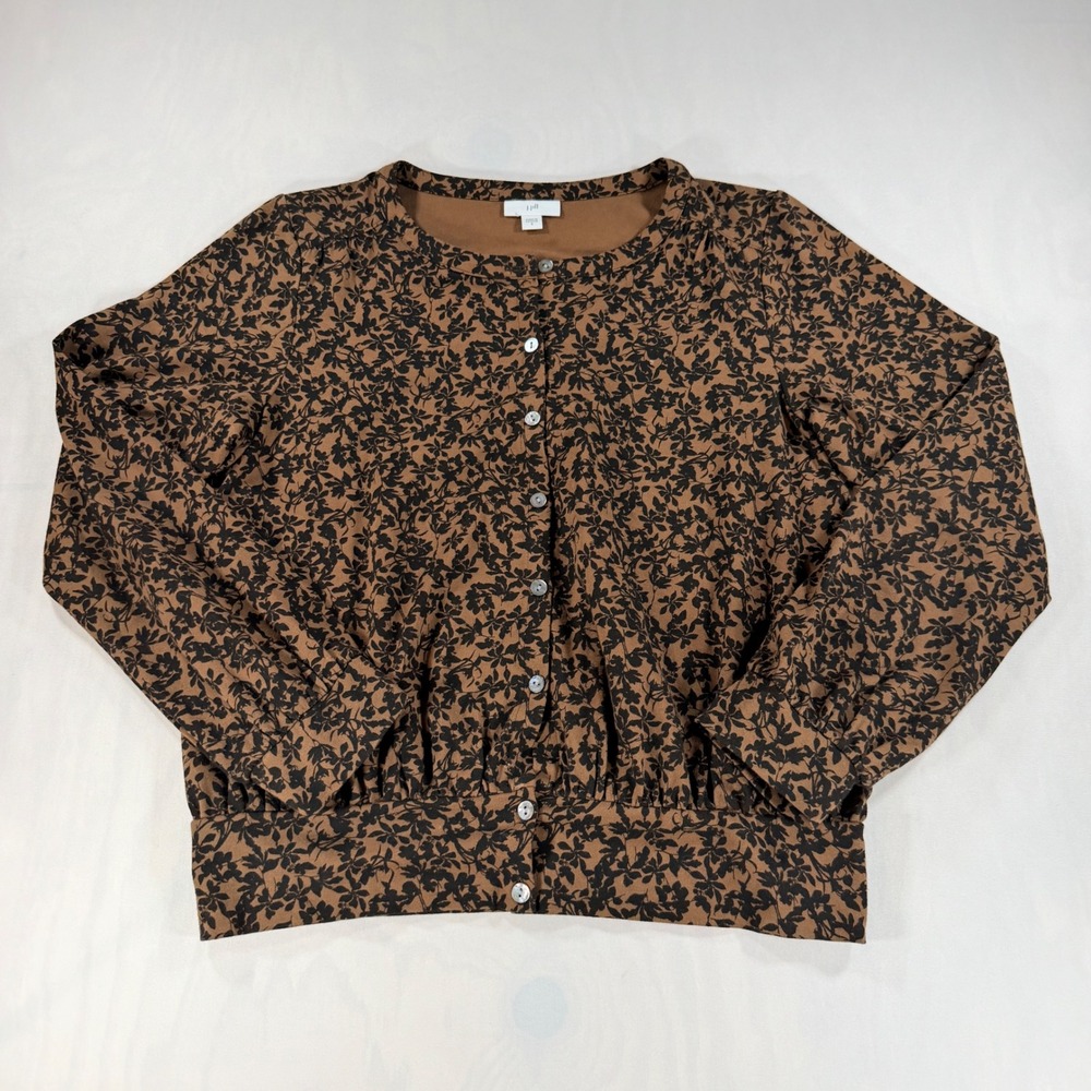 J. Jill Cardigan Women Small Brown Black Floral Button Front Cotton Tencel Top - Picture 1 of 6